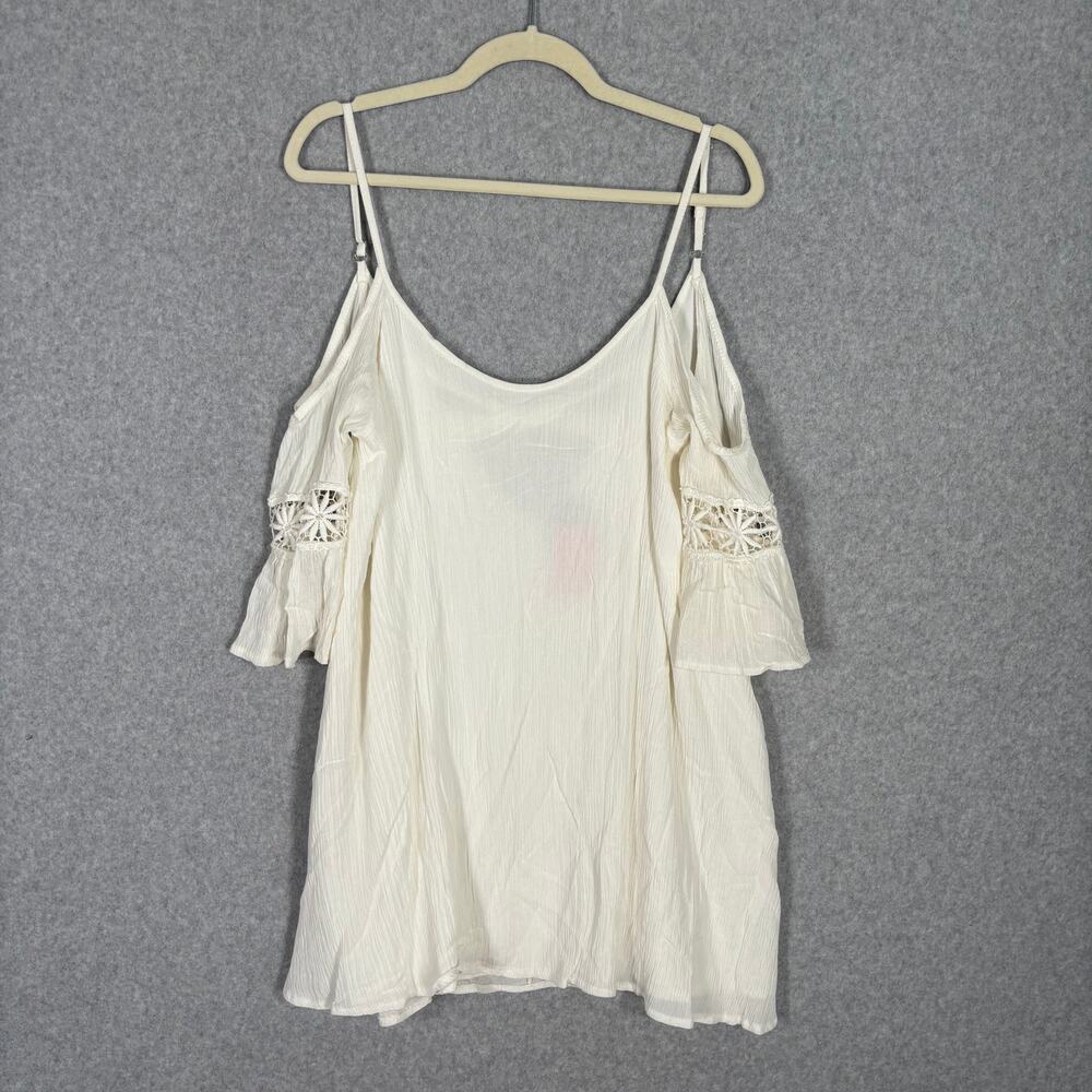 Boho Dress‎ Large Cream Gauze Crochet Cold Shoulder Flowy Festival Rodeo Cottage